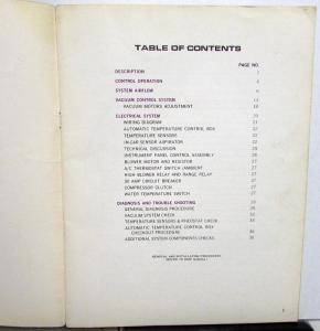 1970 Lincoln Continental Dealer Service Shop Manual Automatic Temp Control
