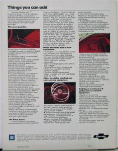 1977 Chevrolet Camaro Sport Coupe Type LT Rally Sport Sales Brochure Original