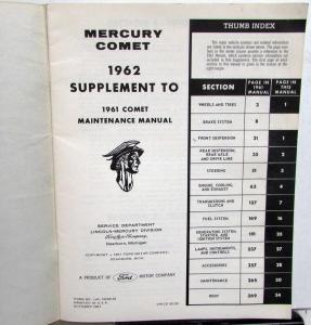 1962 Mercury Comet Dealer Service Shop Manual Repair Supplement Original