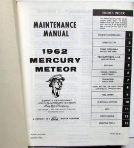 1962 Mercury Meteor Dealer Service Shop Manual Repair Maintenance Original