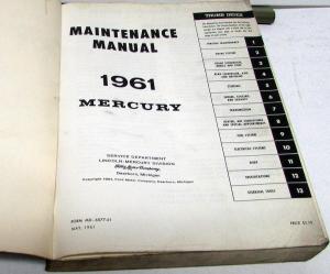 1961 Mercury Dealer Service Shop Manual Full Size Repair Maintenance Original
