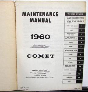 1960 Mercury Comet Dealer Service Shop Manual Repair Maintenance Original