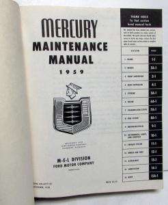 1959 Mercury Dealer Service Shop Manual Repair Maintenance Adjustment Original