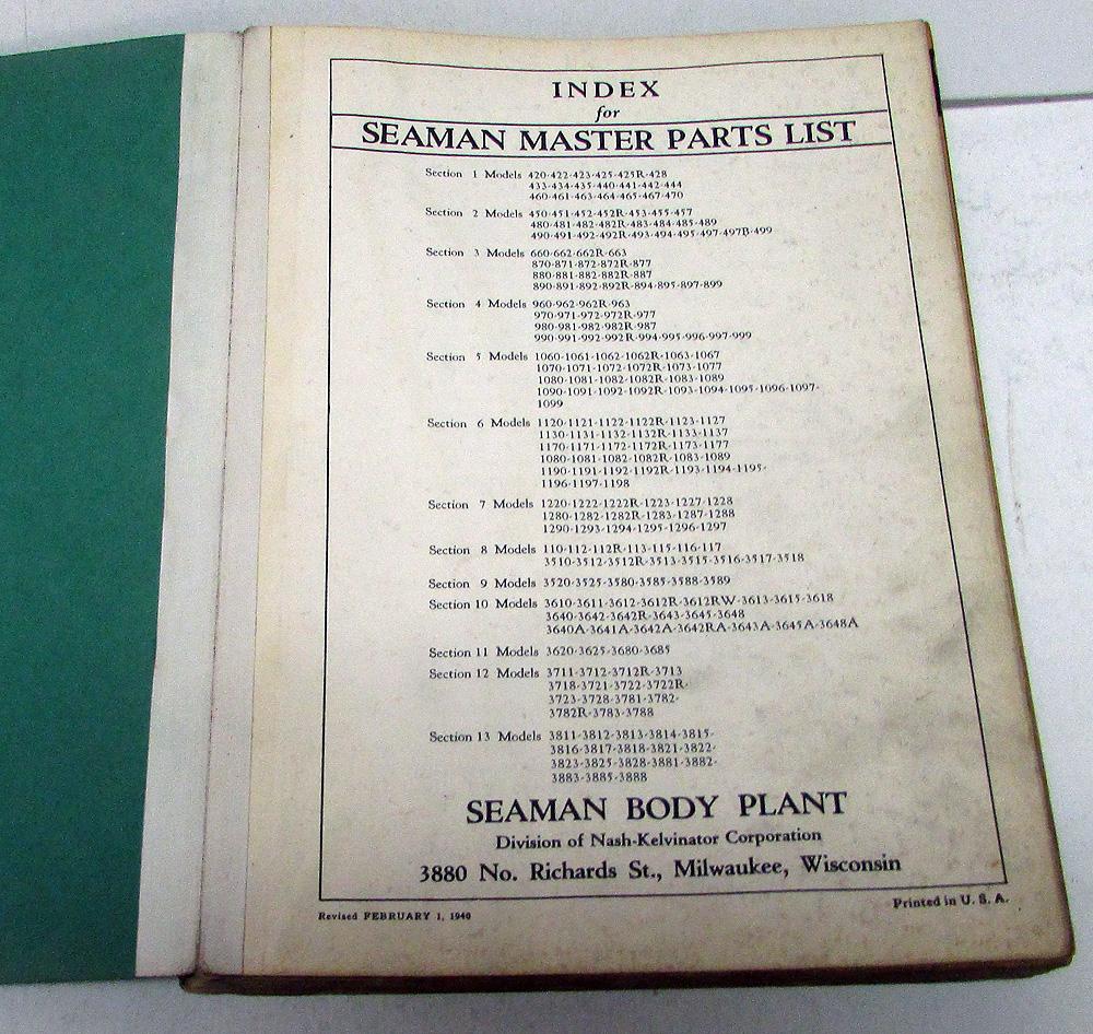 Nash Illustrated Body Parts Book 1927-1926-1925-1924 Seaman Body Part Catalog