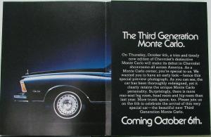 1978 Chevrolet Monte Carlo Preview Invite Sales Folder With Envelope Original