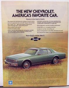 1978 Chevrolet Caprice Classic Impala Color Sales Brochure Original