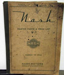 1939-42 Nash Dealer Master Parts Book & Price List Chassis & Body Original