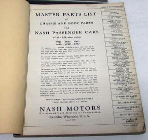1939-40 Nash Dealer Master Parts Book Chassis & Body List All Series Original