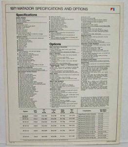 1971 American Motors Matador Sales Folder - Canadian