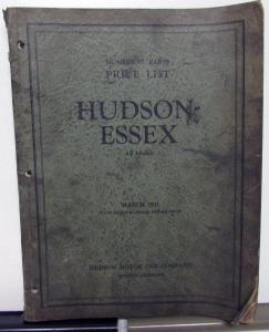 1931 Hudson Essex Dealer Numerical Parts Price List All Models March Original