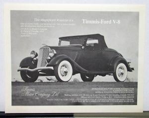 1980 Timmis Ford V8 Roadster Reproduction Sales Literature With Envelope