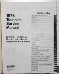 1976 AMC Technical Service Shop Manual Gremlin Hornet Matador Repair Original