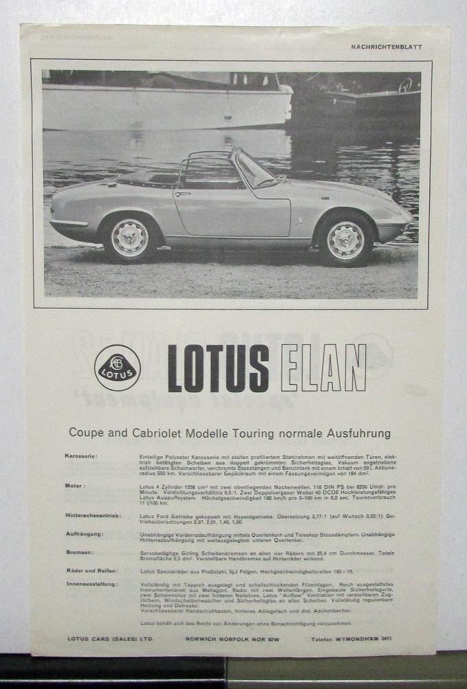 1967 1968 1970 1971 1972 1973 1974 1975 Lotus Elan +2 Sales Brochure Datasheet