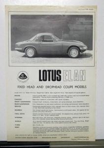 1967 1968 1969 1970 1971 1972 1973 1974 1975 Lotus Elan Sales Brochure Datasheet