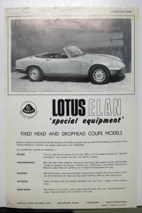 1967 1968 1969 1970 1971 1972 1973 1974 1975 Lotus Elan Sales Brochure Datasheet