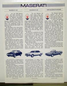 1989 Maserati 430 228 Spyder Sales Brochure