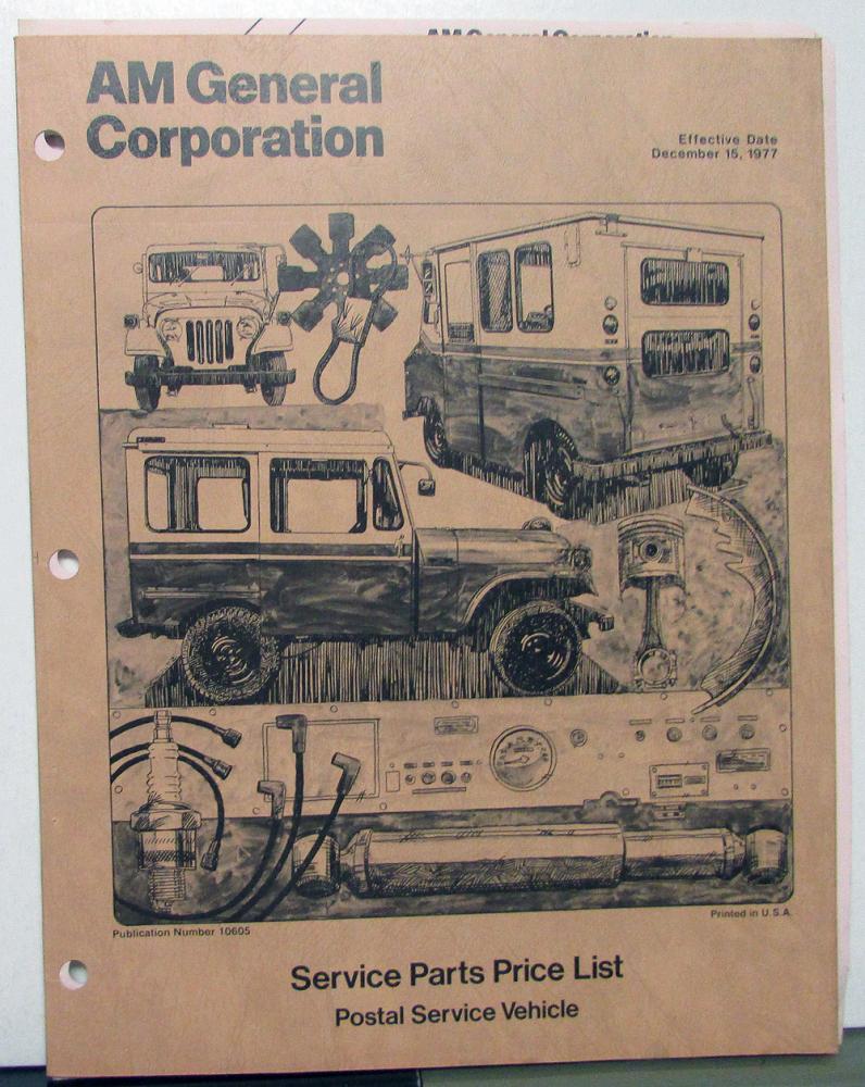 1977 AM General Corp Service Parts Price List DJ5 FJ8 & 9 Postal Vehicles
