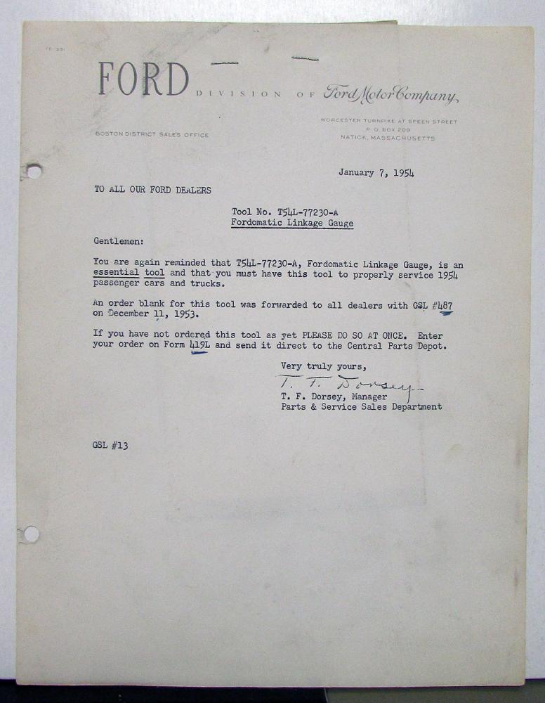 1954 Ford Memos To Dealers Hand Controls & More