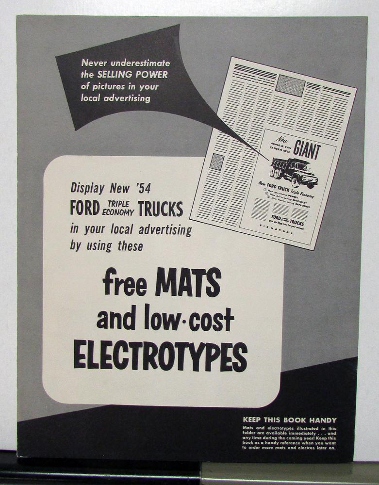 1954 Ford Truck F-100 C-500 Courier F-500 T-800 Free Mats Sales Brochure