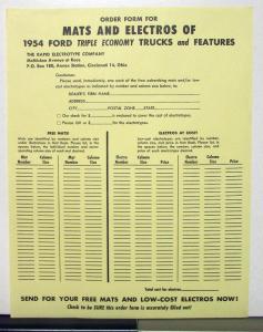 1954 Ford Truck F-100 C-500 Courier F-500 T-800 Free Mats Sales Brochure