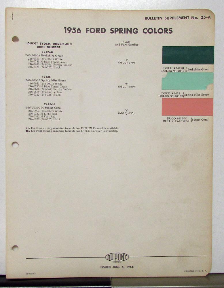 1956 Ford Spring Colors Paint Chips