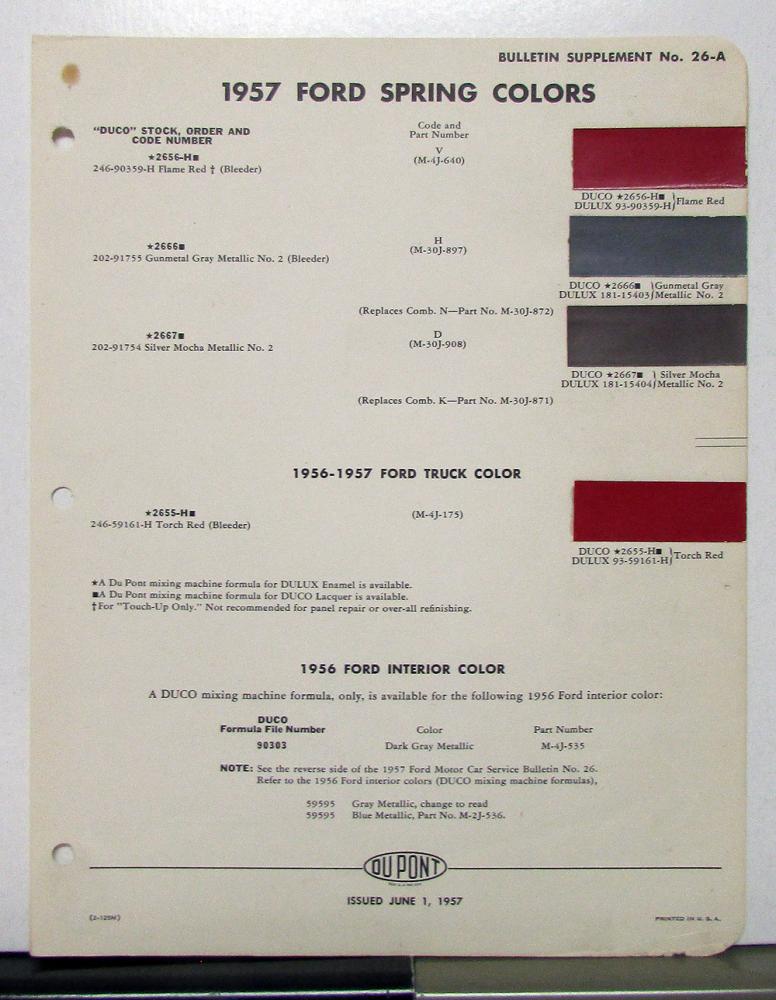 1957 Ford Spring Colors Paint Chips