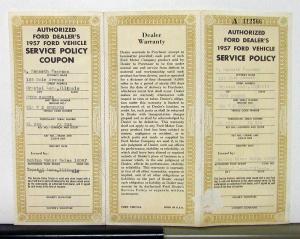 1957 Ford Service Policy Issued To A Customer