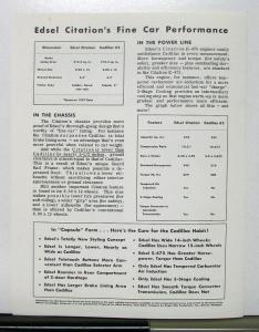 1958 Ford Edsel Compared To Cadillac By Green Line Extra Sales Brochure