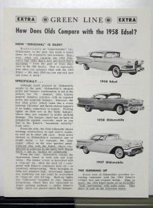 1958 Ford Edsel Compared To Oldsmobile By Green Line Extra Sales Brochure