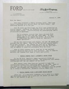 1959 Ford Station Wagon Letter To Customers From L A Iacocca