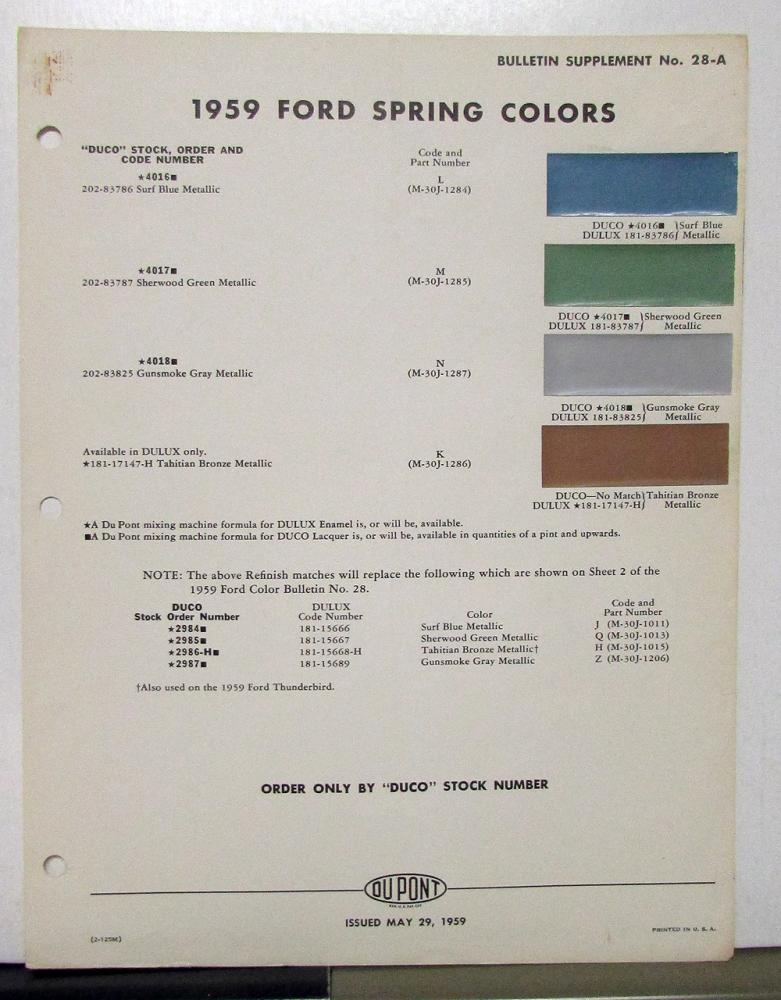 1959 Ford Spring Colors Paint Chips