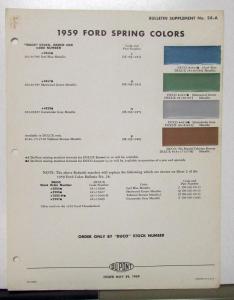 1959 Ford Spring Colors Paint Chips