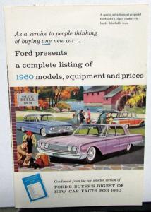 1960 Ford Falcon Fairlane Galaxie Starliner Sunliner Thunderbird Sales Brochure