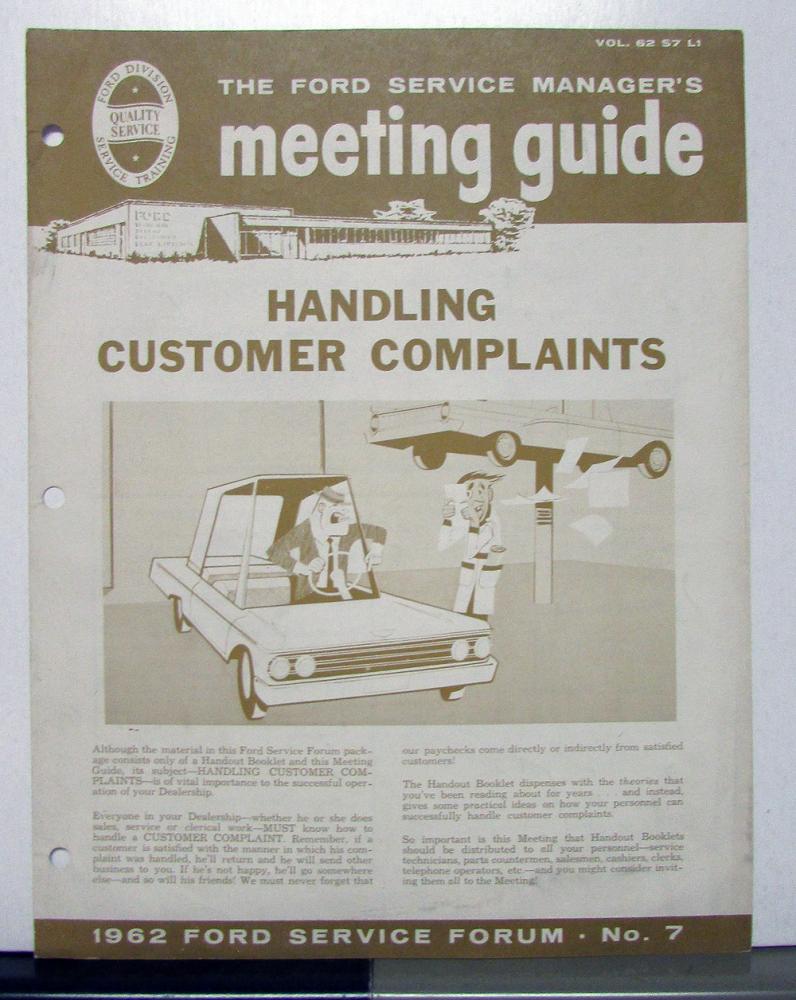 1962 Ford Handling Customer Complaints Service Managers Meeting Guide