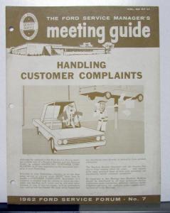 1962 Ford Handling Customer Complaints Service Managers Meeting Guide