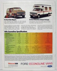 1976 Ford Econoline Vans Truck Sales Brochure Original Dtd Feb 76