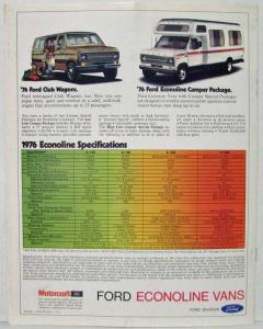 1976 Ford Econoline Vans Truck Sales Brochure REVISED Original