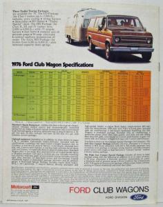 1976 Ford Club Wagon Chateau Custom Standard Van Truck Sales Brochure Original