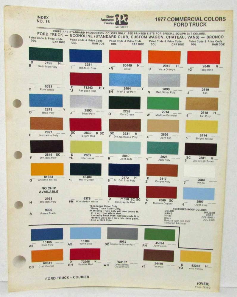 1977 Ford Truck Commercial Color Paint Chips by Ditzler PPG Original
