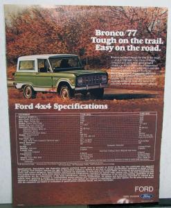 1977 Ford Pickup Truck Bronco 4WD F-150 F-250 Sales Brochure Folder Original
