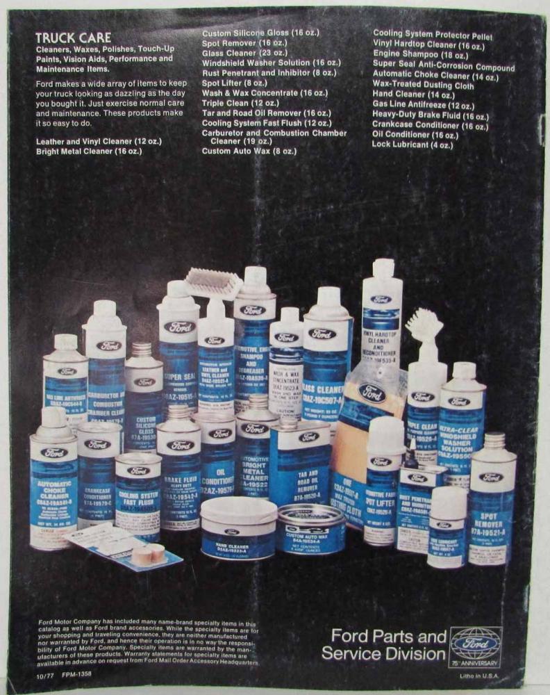 1978 Ford Truck Accessories and Specialties Sales Catalog with Order Form