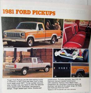 1981 Ford Trucks The Leadership Lineup Sales Brochure Mailer Pickups Bronco