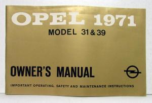 1971 Opel Model 31 & 39 Owners Operators Manual Original