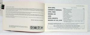 1974 Opel 1900 Manta Models 54 57 57L 57R Owners Operators Manual Original