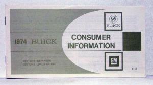 1974 Buick Century 350 Luxus Regal Owners Operators Manual Original