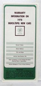 1978 Buick Opel Owners Operators Manual Original