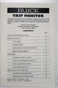 1981 Buick Trip Monitor Owners Operators Manual Original