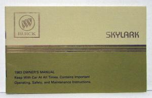 1983 Buick Skylark Owners Operators Manual Original