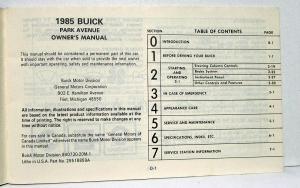 1985 Buick Park Avenue Owners Operators Manual Original
