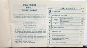 1985 Buick Regal Owners Operators Manual Original